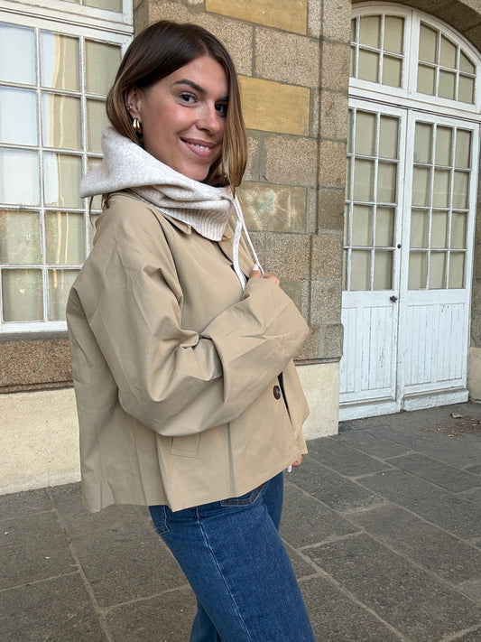 Cagoule en laine et cachemire beige
