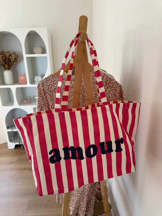 Sac cabas Amour rayé fushia
