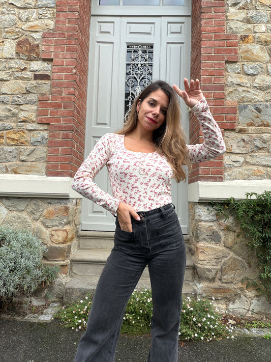 Top Gloria à fleurs bordeaux