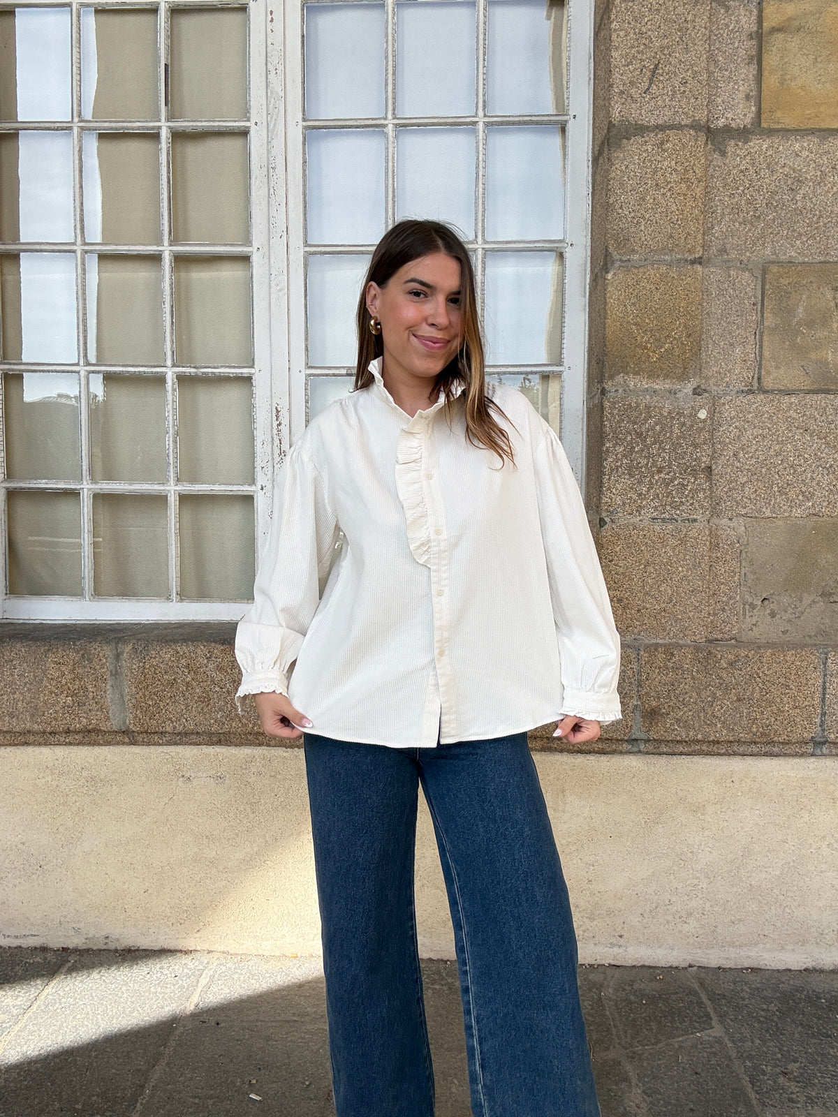 Blouse à col volanté Margaux blanche