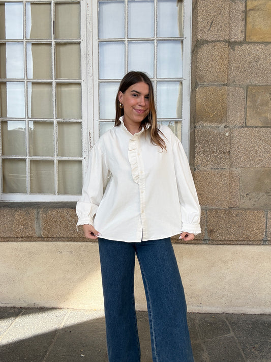 Blouse à col volanté Margaux blanche