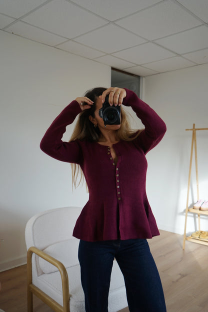 Pull fin péplum Albane bordeaux