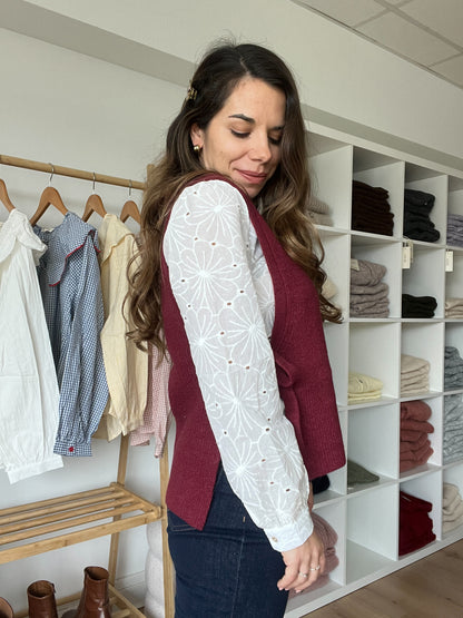 Pull sans manches à noeuds bordeaux Valentine