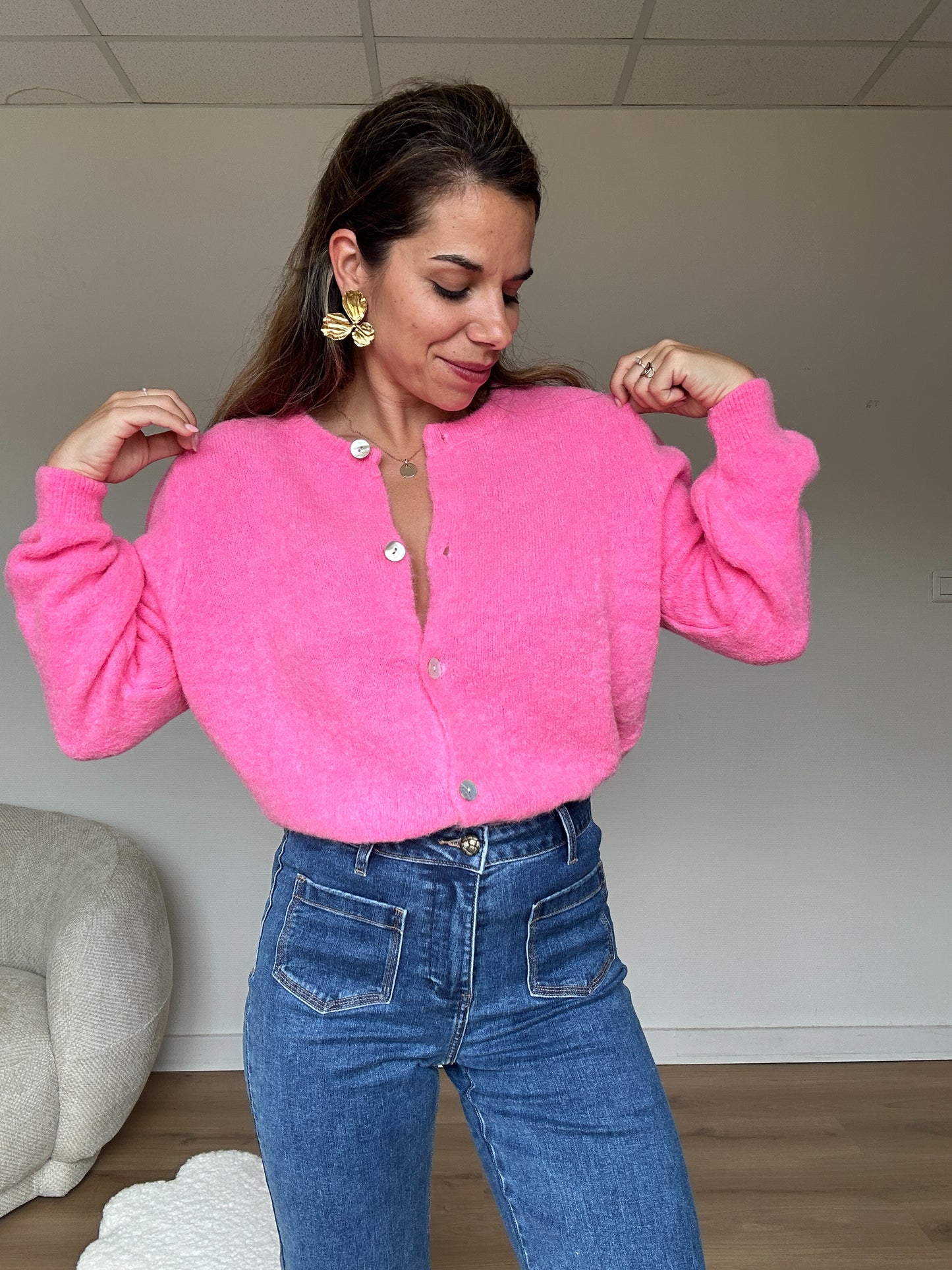 Maille en laine Léonie rose bonbon