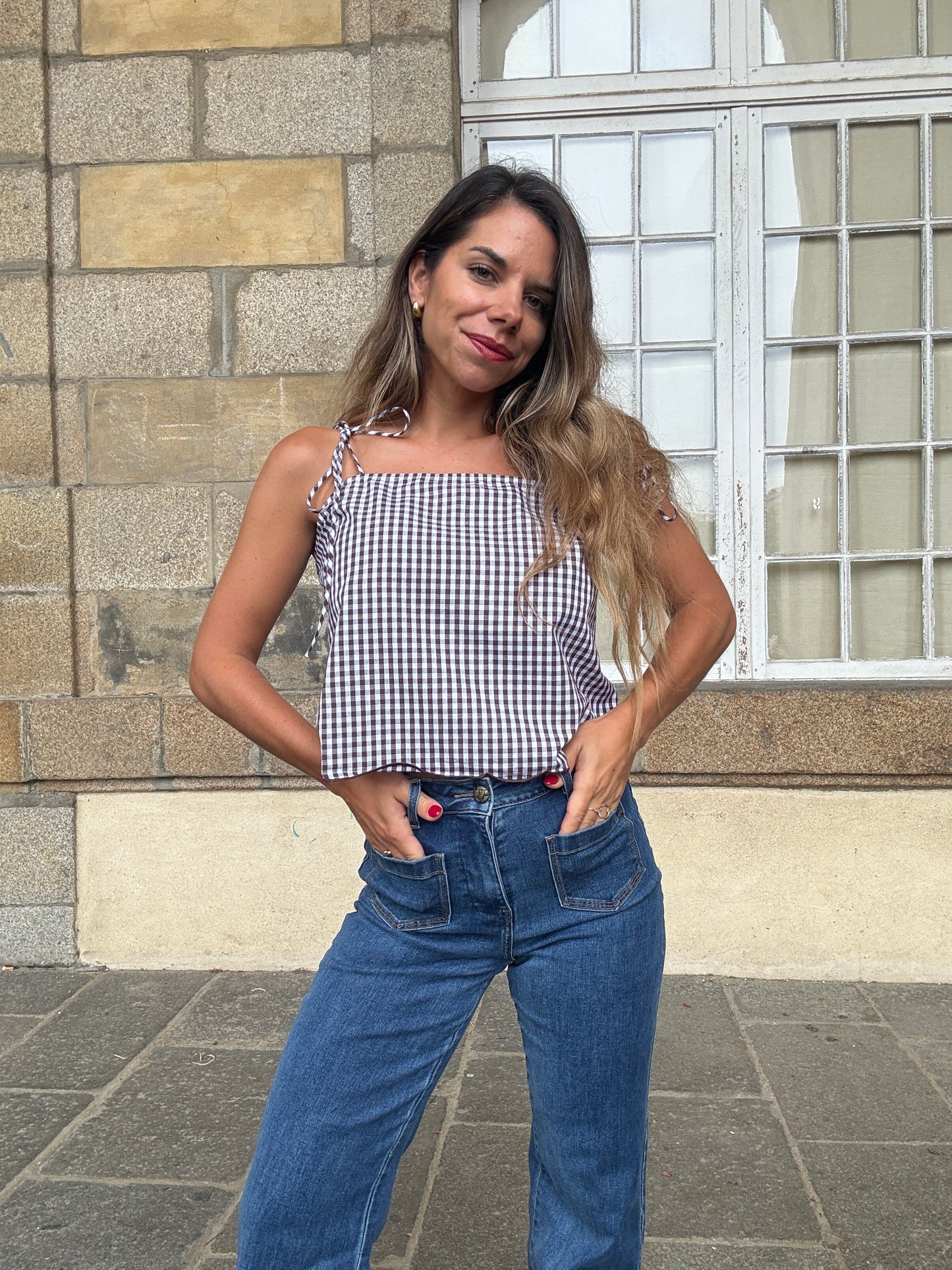 Top vichy Aimée marron