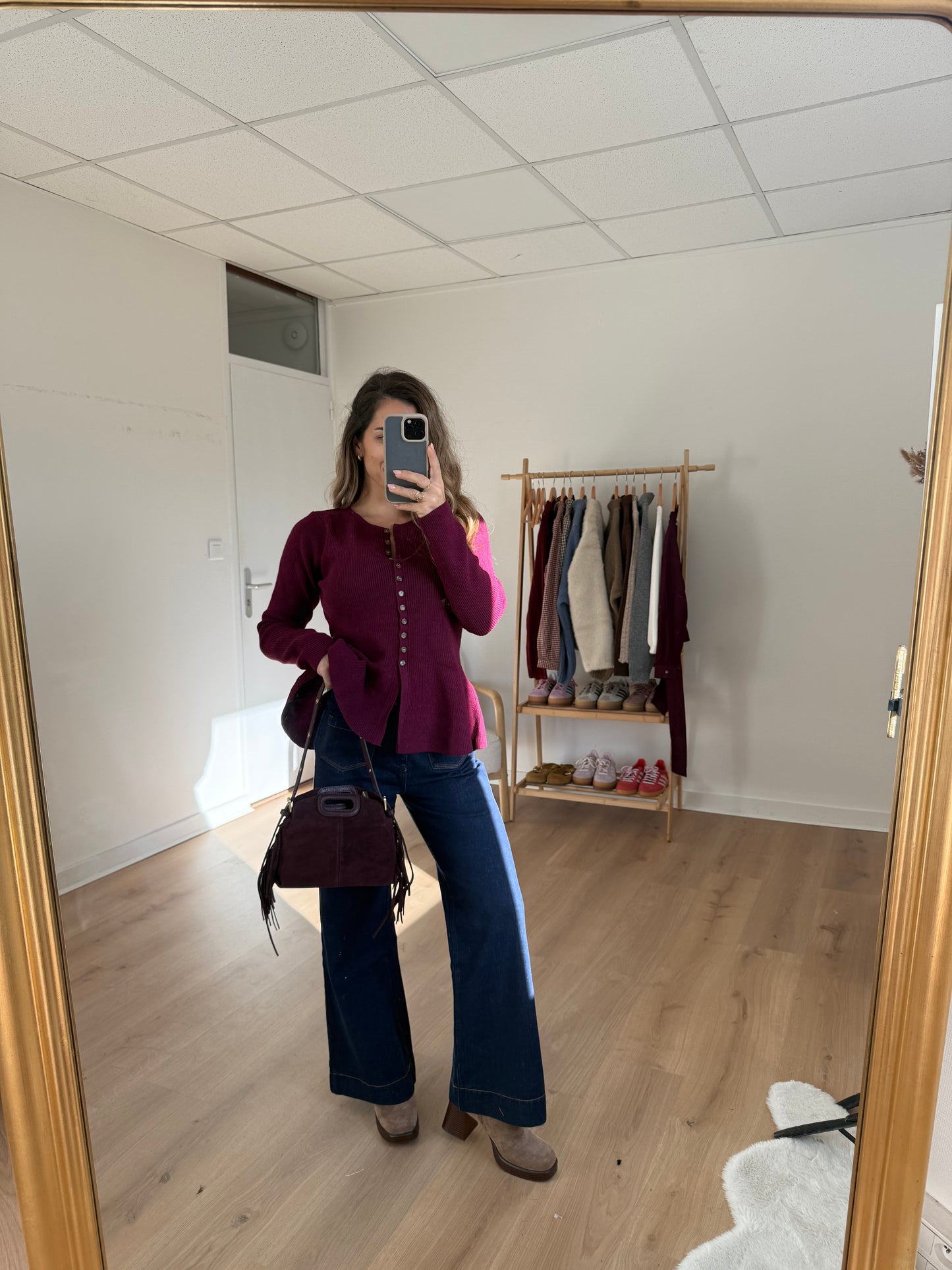 Pull fin péplum Albane bordeaux