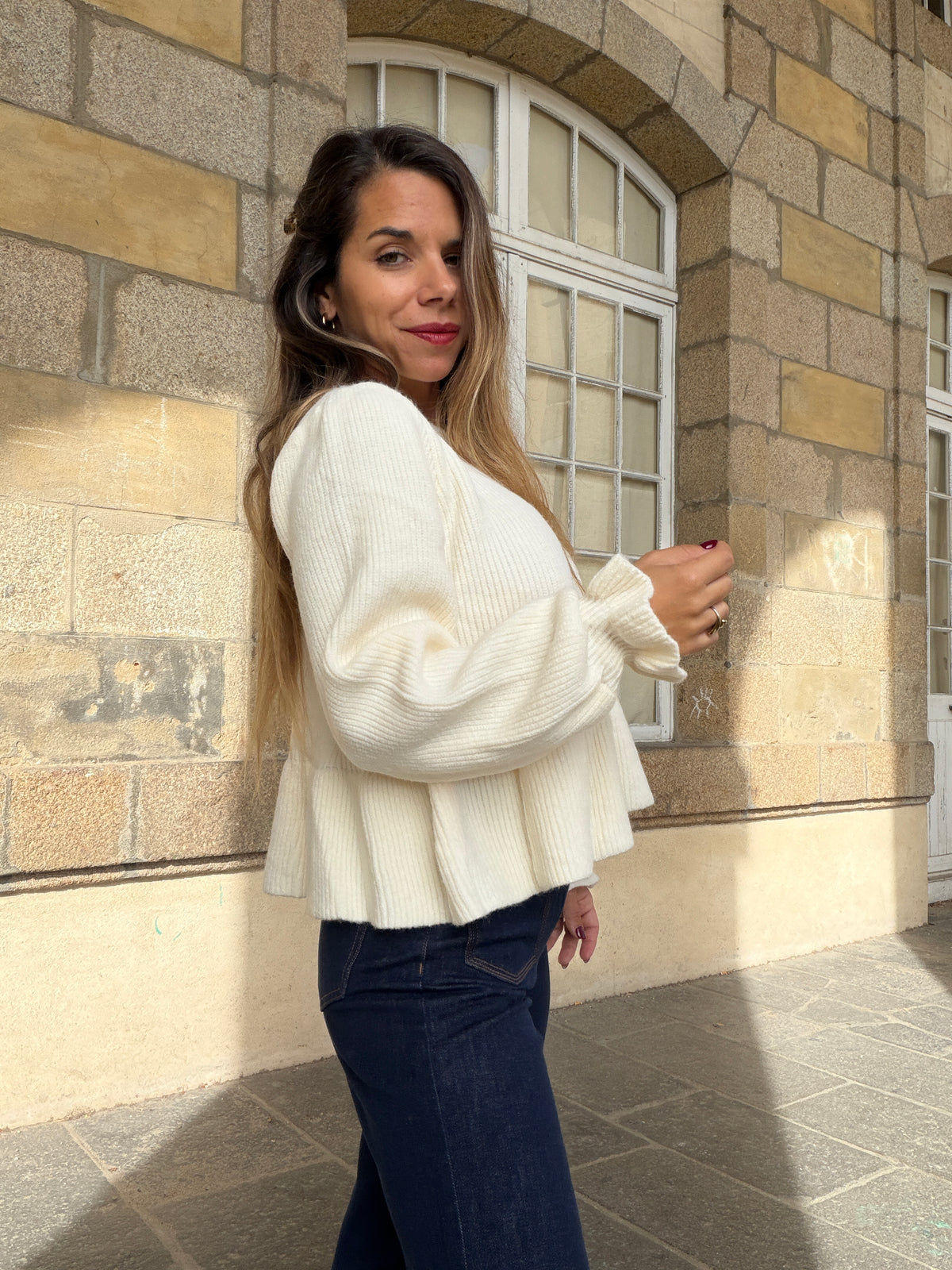 Cardigan péplum Oriane écru