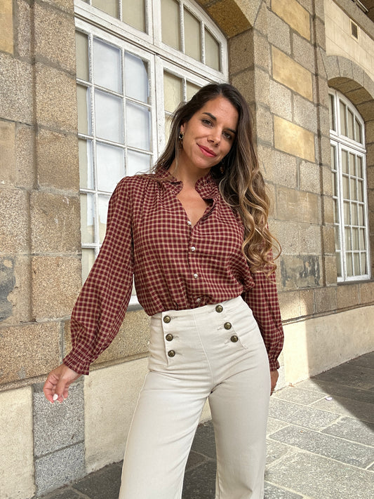Blouse à carreaux Sybille bordeaux