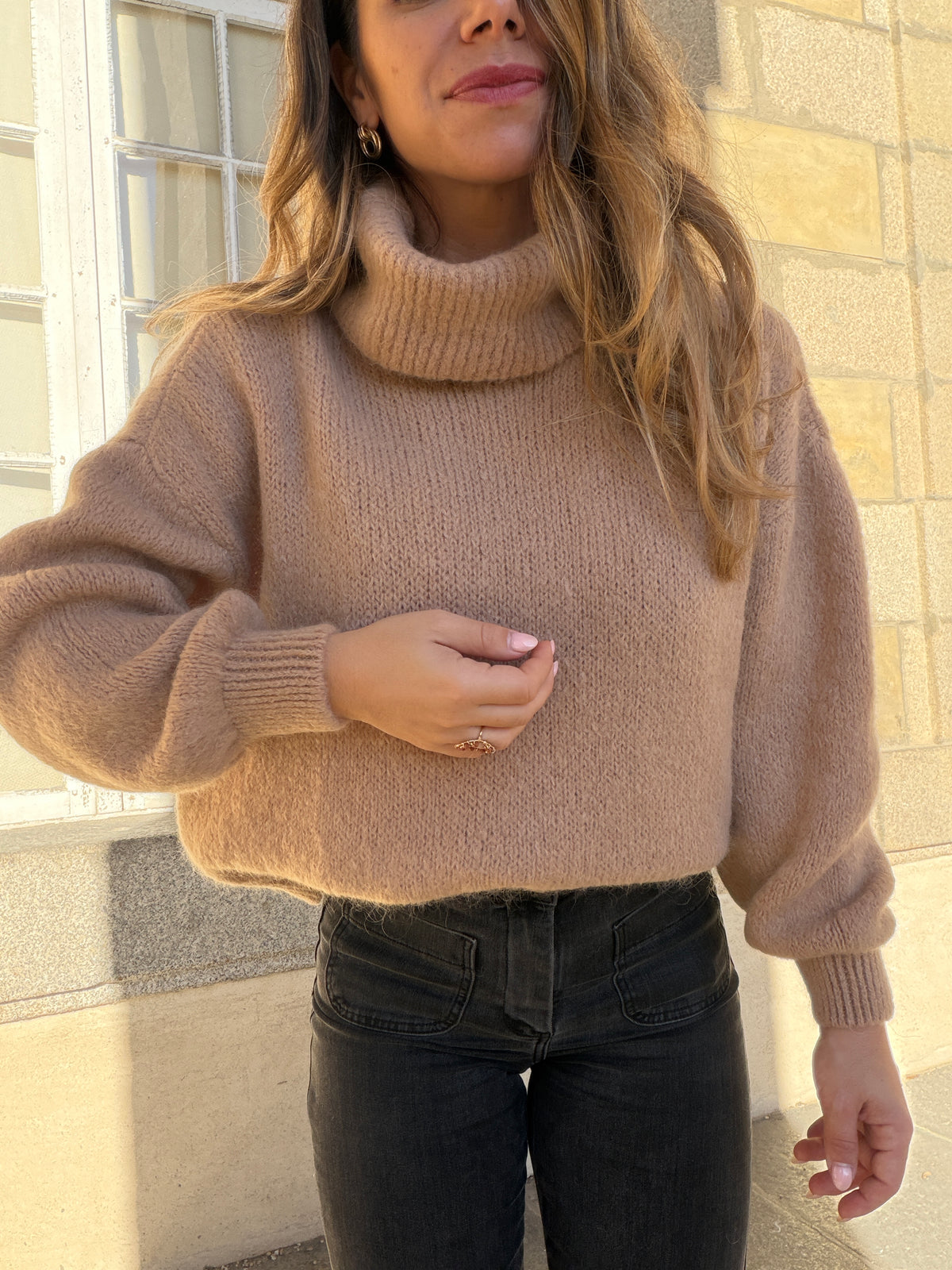 Maille col roulé en mohair et laine Faustine camel