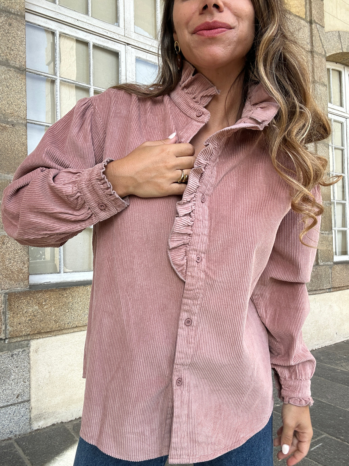 Blouse à col volanté Margaux rose