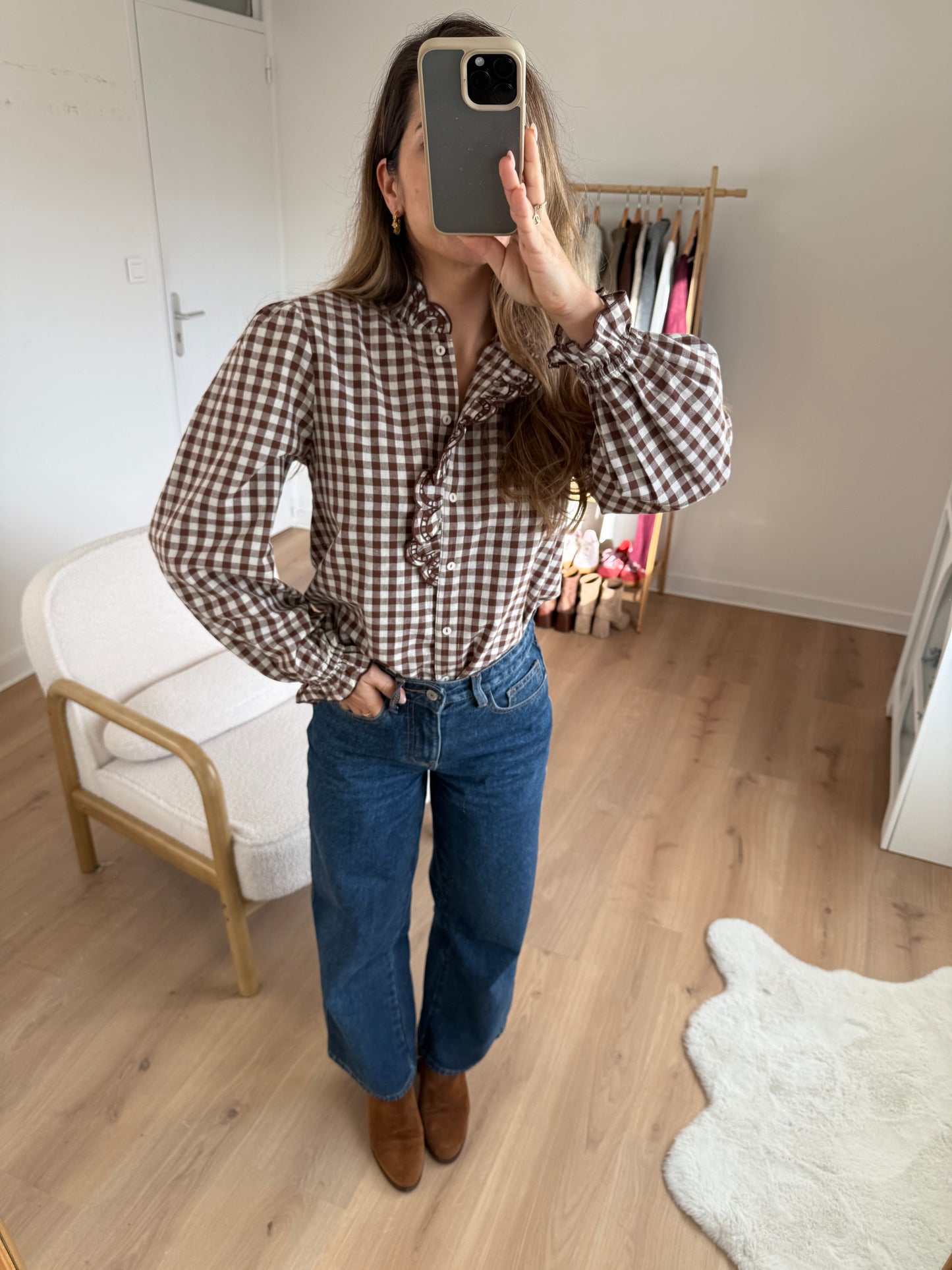 Blouse vichy marron Léonor