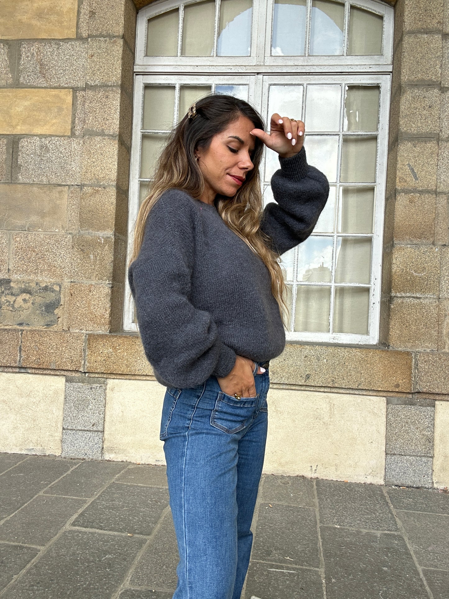 Maille en mohair et laine Gaia gris foncé