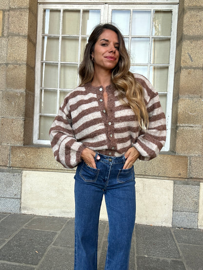Cardigan Véra rayé camel et beige