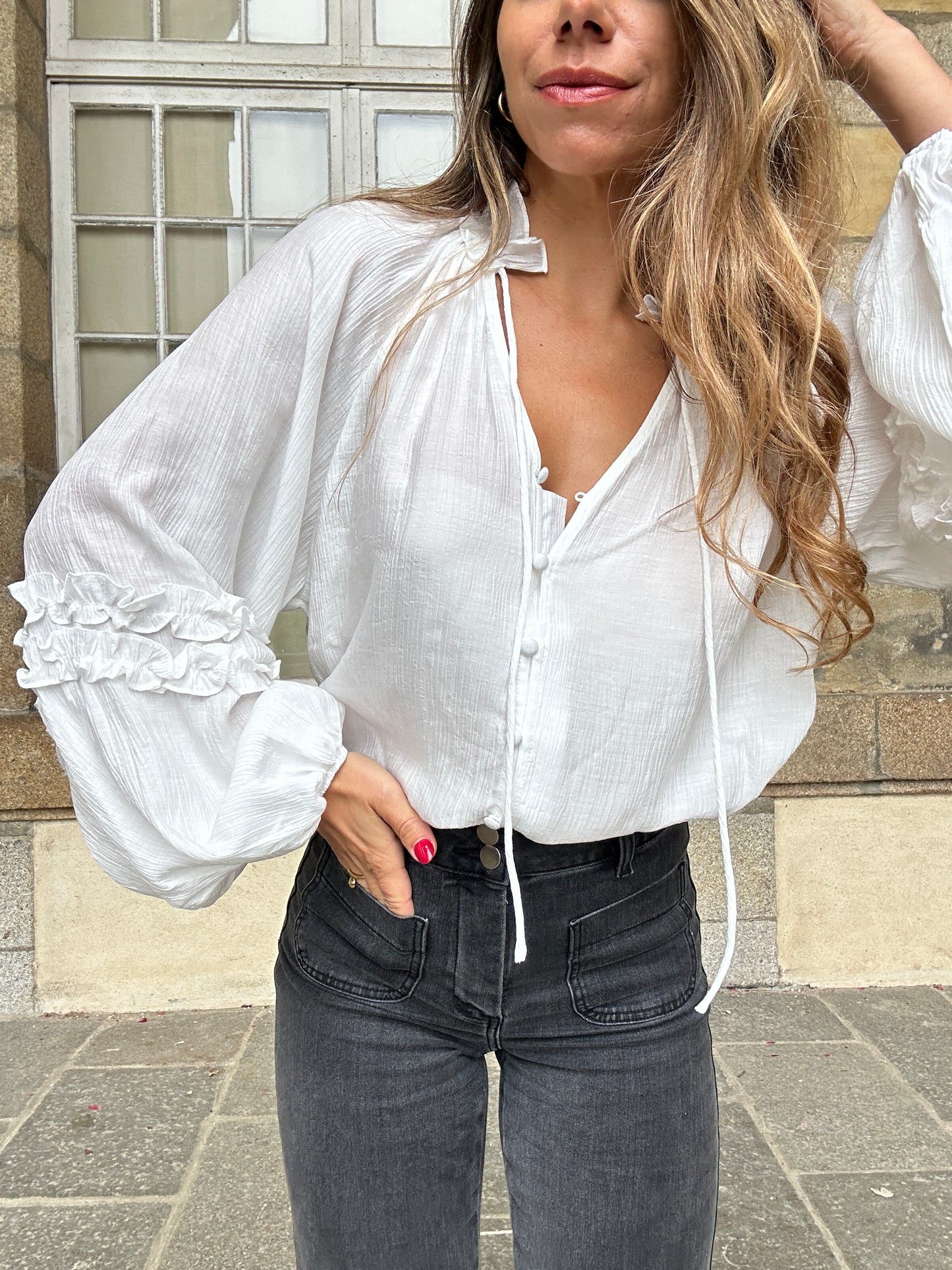 Blouse Esmée à volants écru