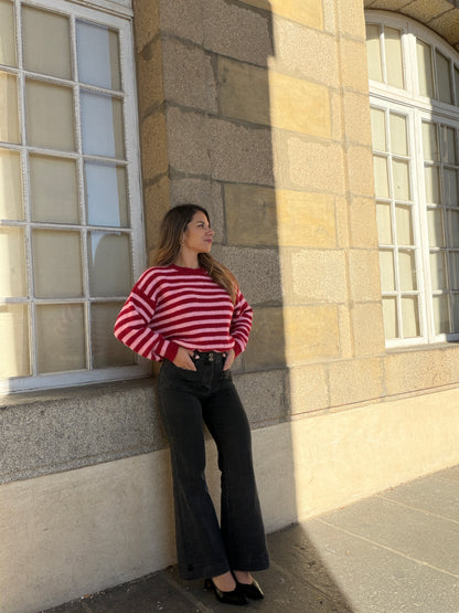 Pull à rayures Suzie rouge et rose