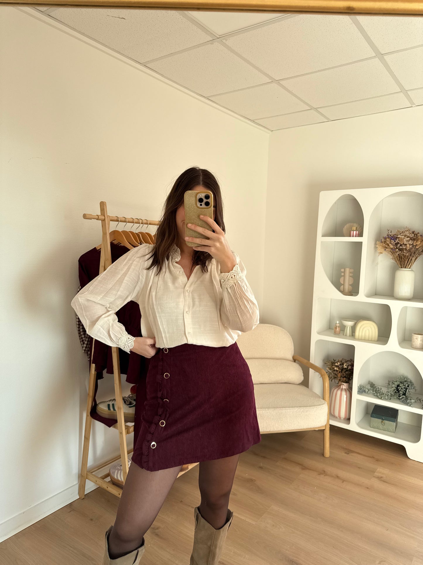 Jupe en velours Louisa bordeaux