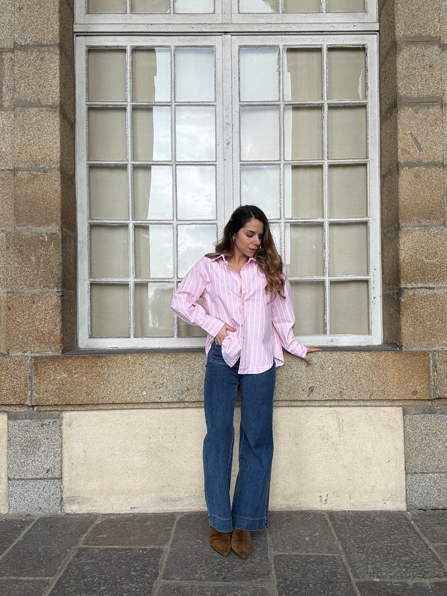 Chemise à rayures baby pink