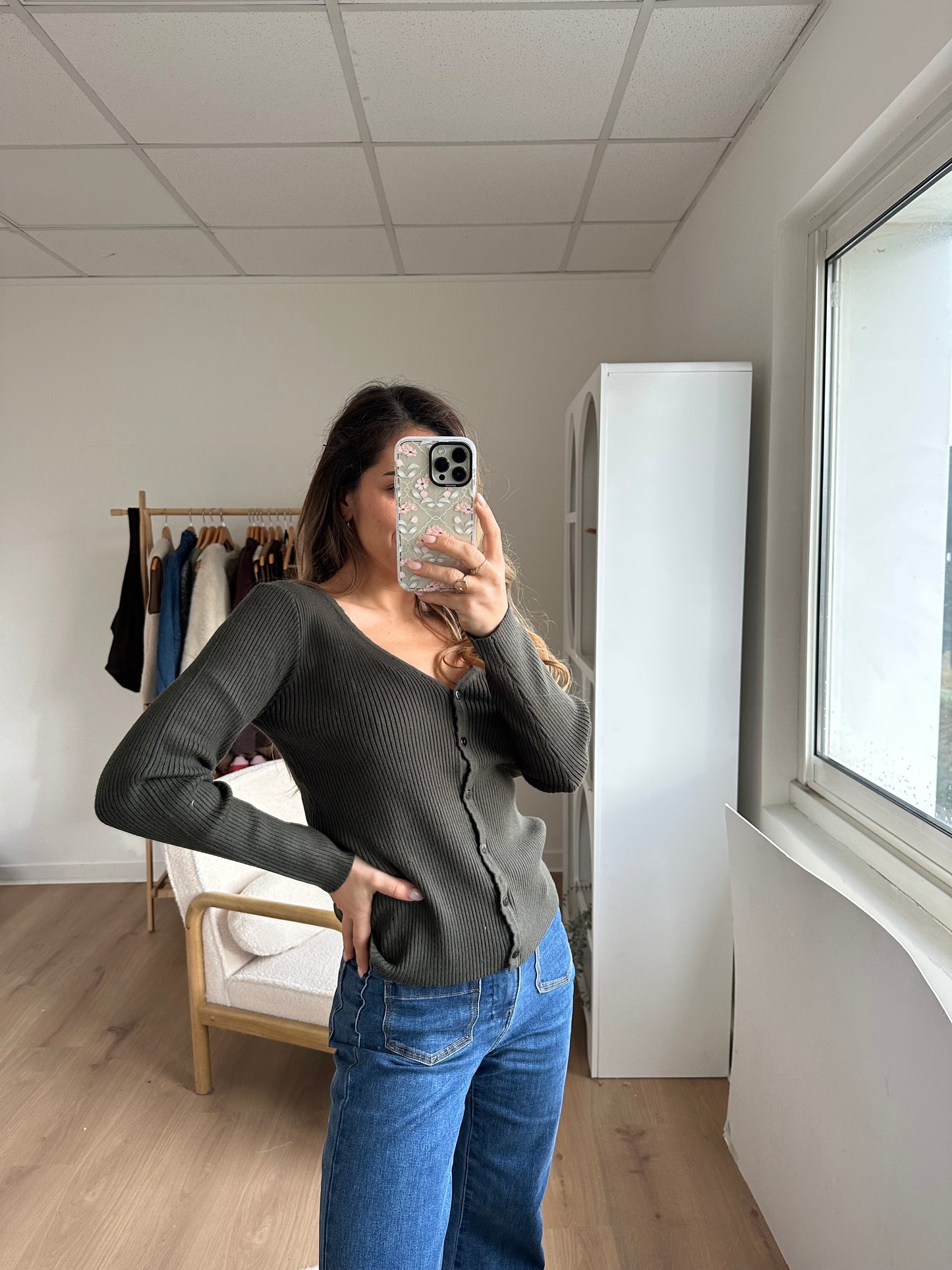 Cardigan fin Louise kaki