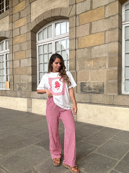 Pantalon fluide vichy rouge Louison