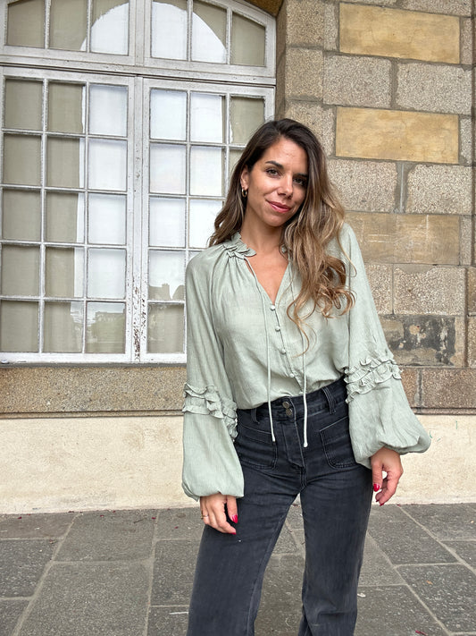 Blouse Esmée à volants vert menthe
