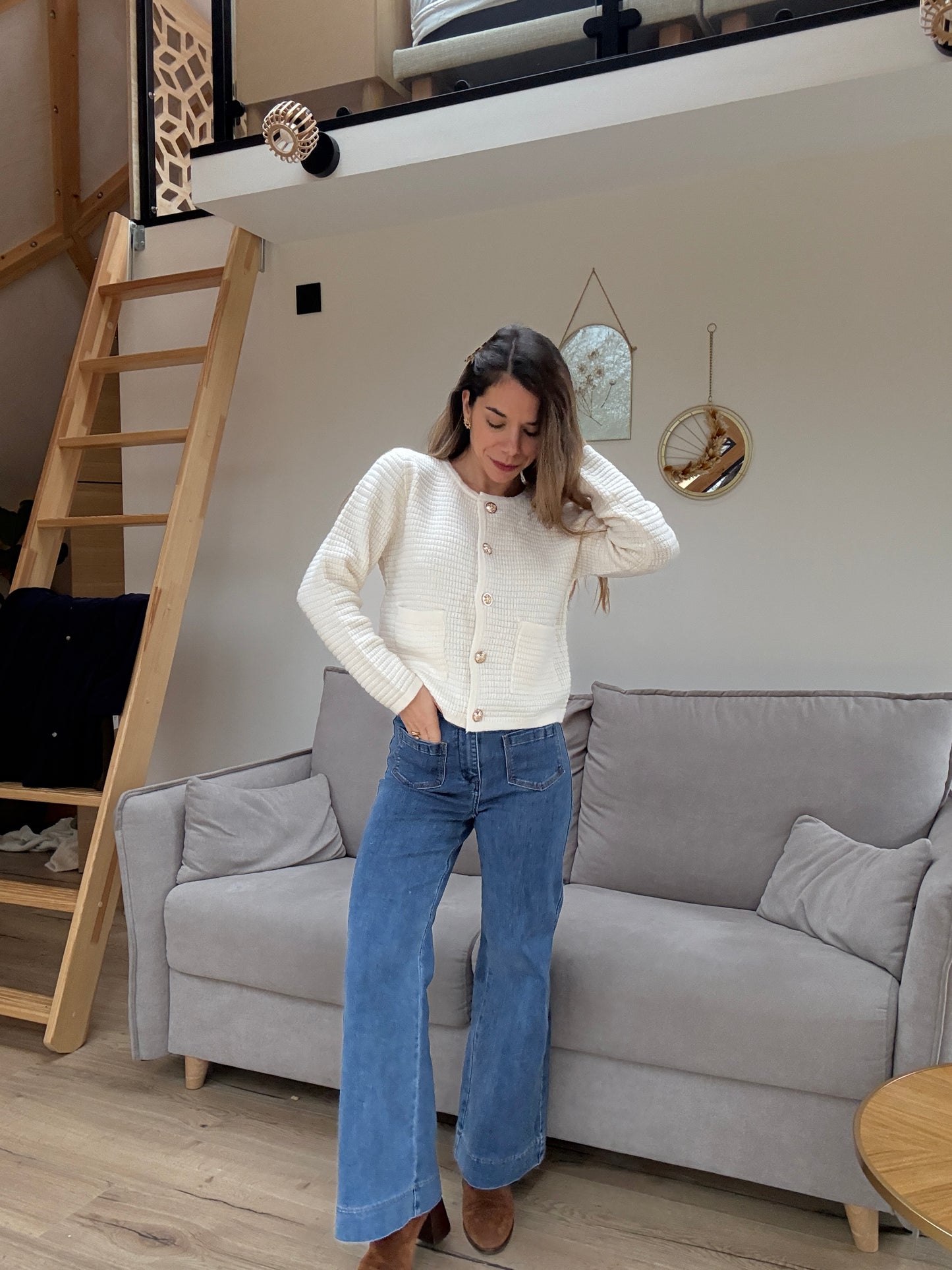 Cardigan à grosses mailles Giulia écru