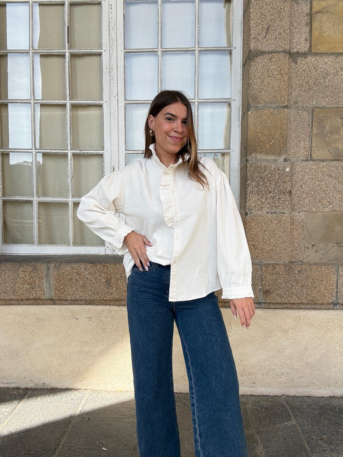 Blouse à col volanté Margaux blanche