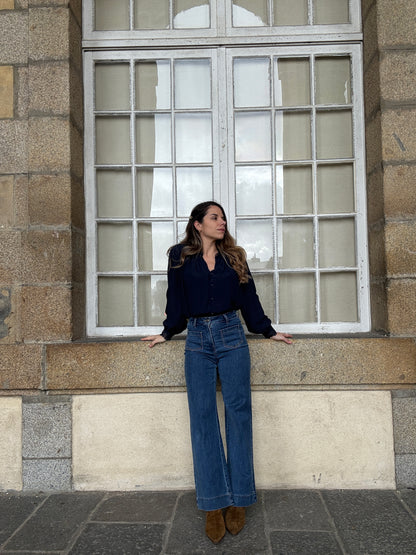 Blouse brodée bleue marine Maïwenn