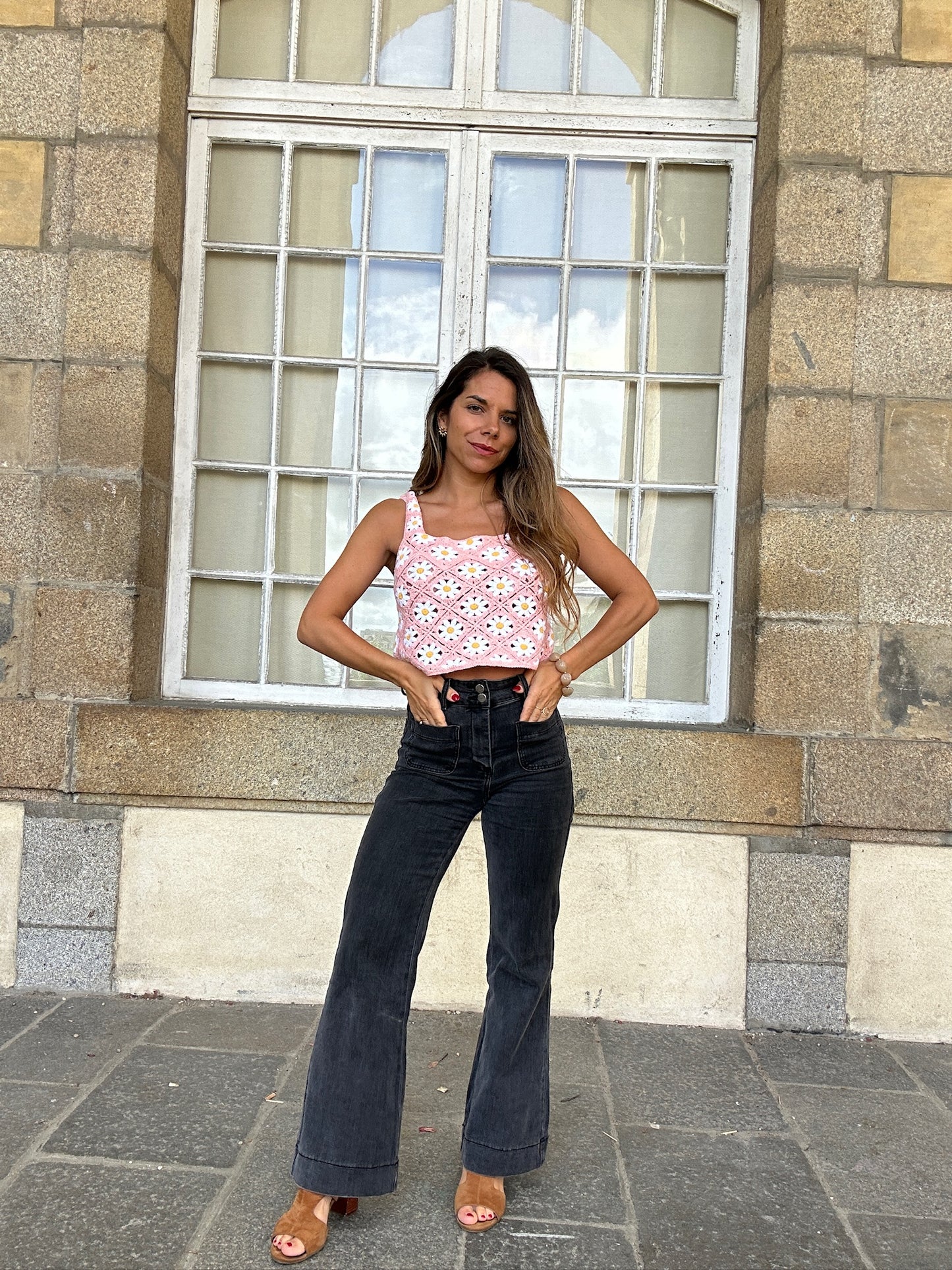 Top en crochet Marguerite rose