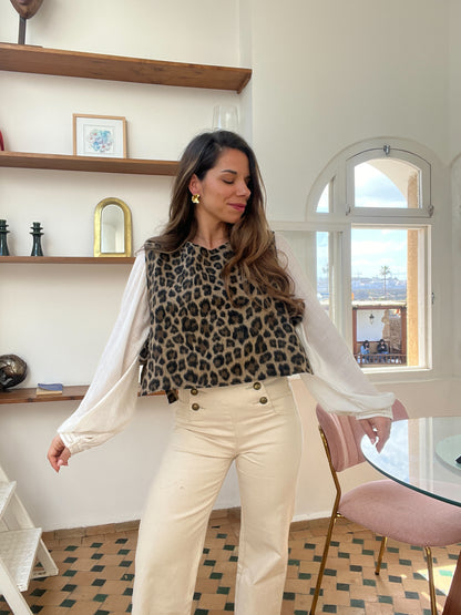 Pull sans manche avec nœuds Jeanne léopard
