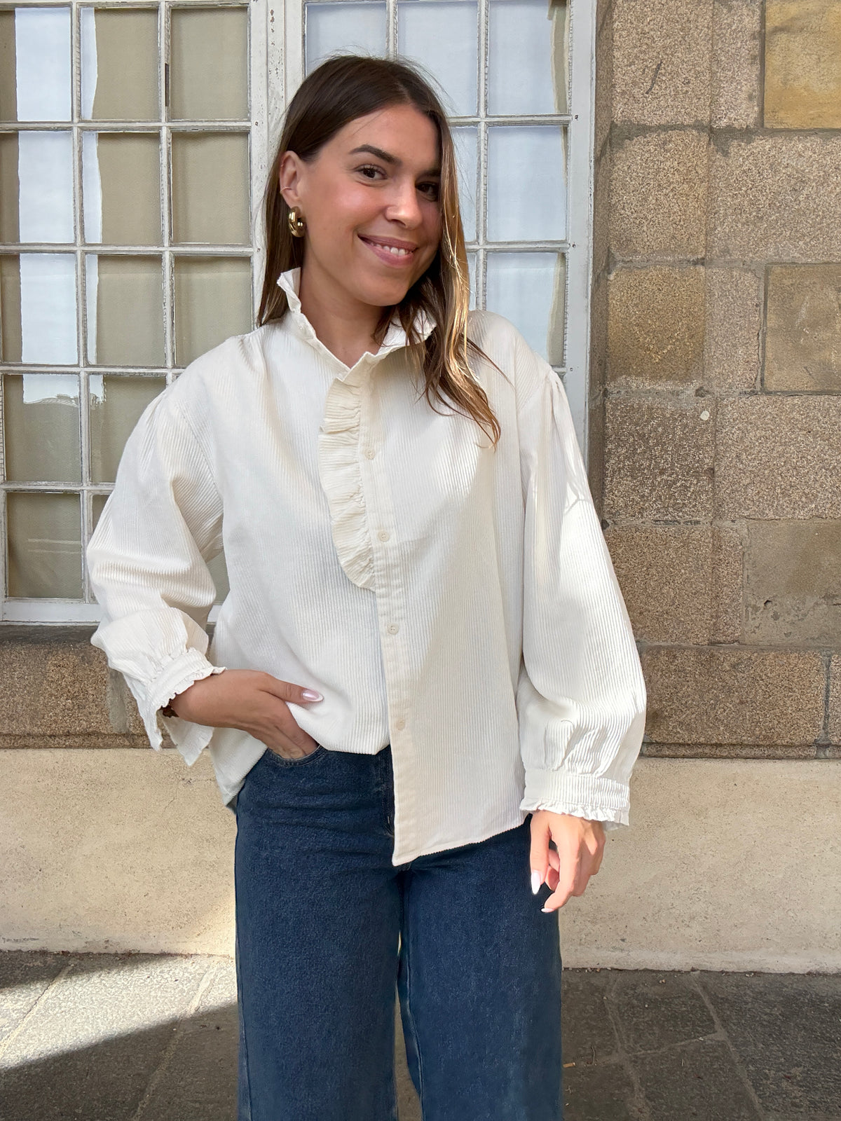Blouse à col volanté Margaux blanche