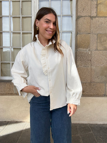 Blouse à col volanté Margaux blanche