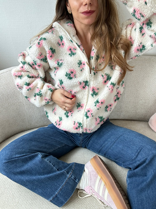 Veste moumoute fleurie Lisa