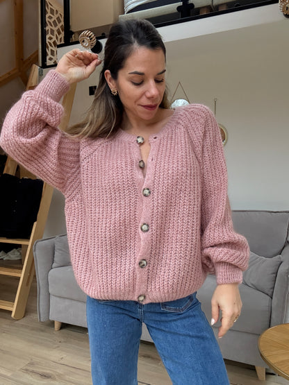 Cardigan rose chiné Honorine