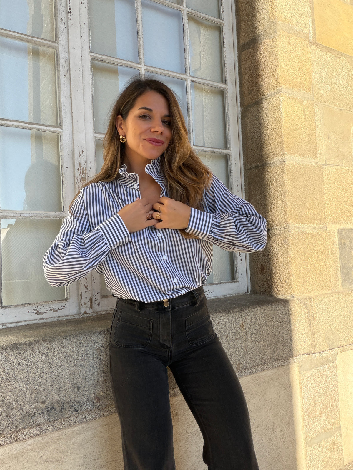 Chemise rayée bleu marine Elise