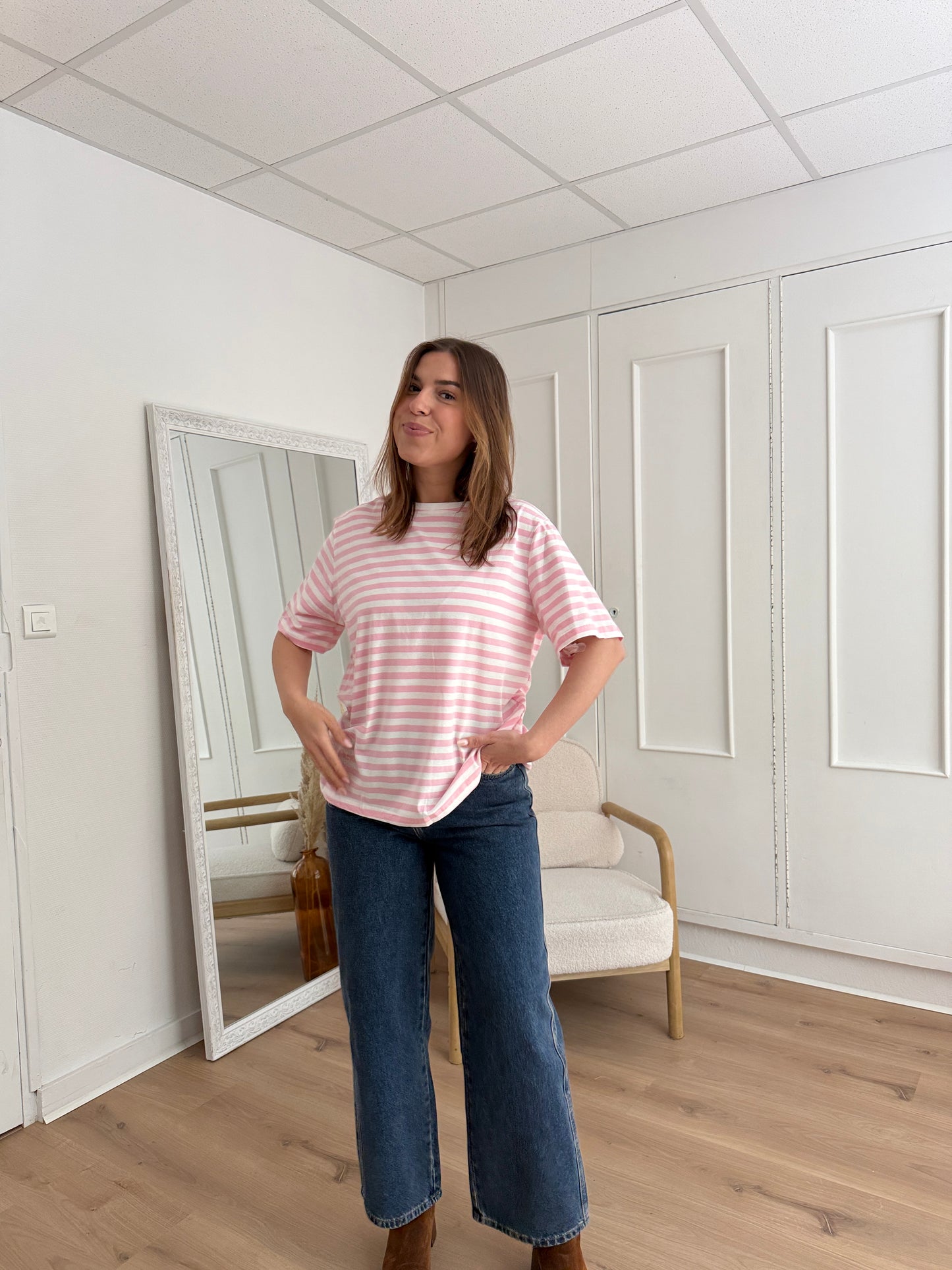Tee-shirt rayé rose Jules