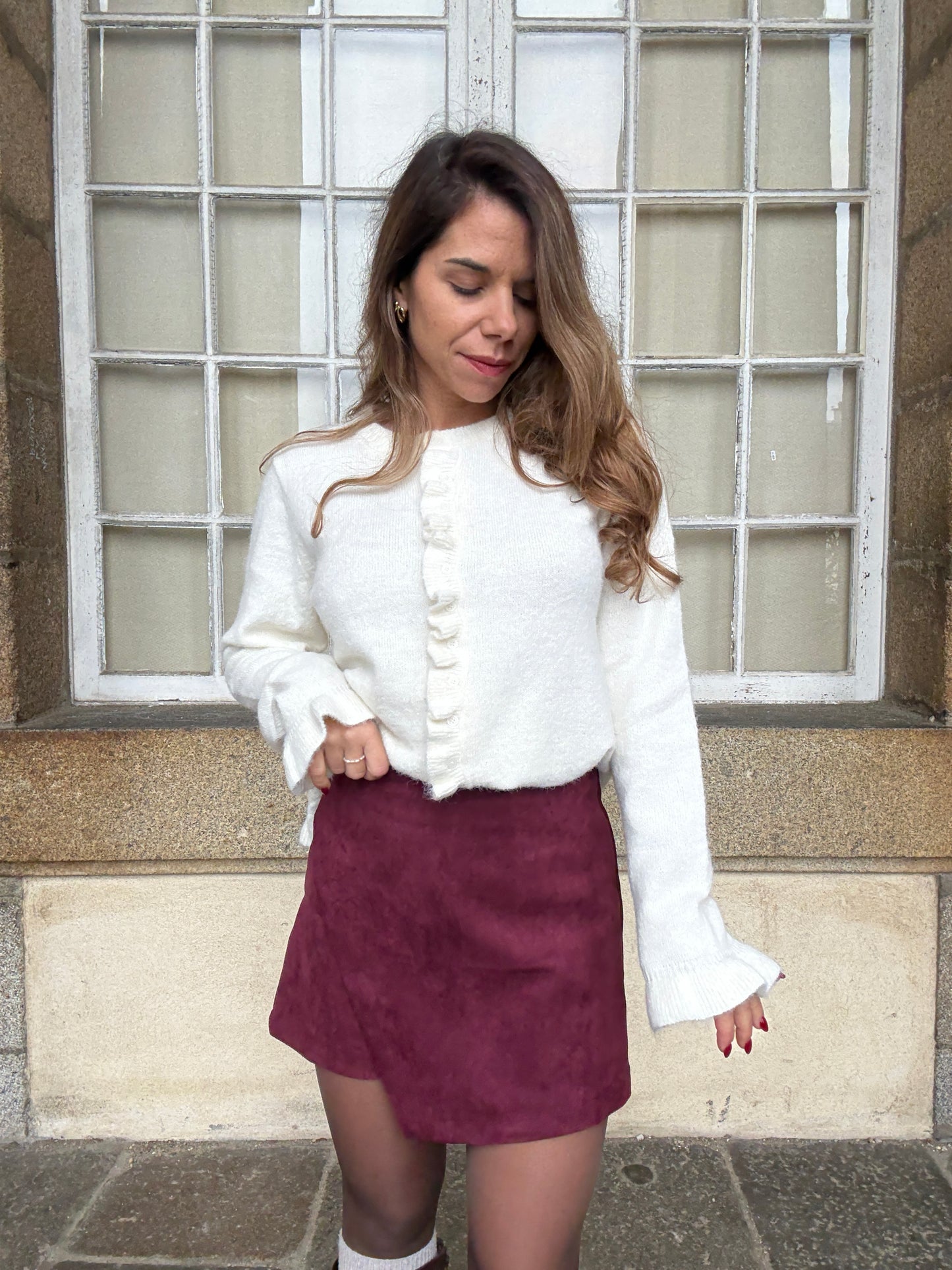 Jupe short en suédine Selena bordeaux
