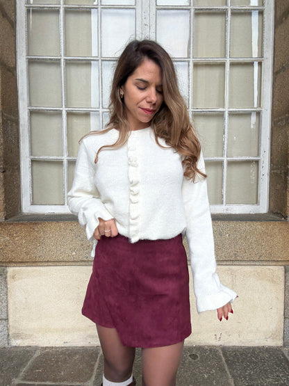Jupe short en suédine Selena bordeaux
