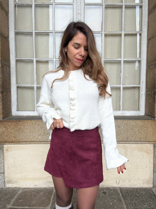 Jupe short en suédine Selena bordeaux