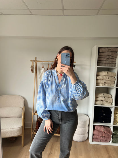 Blouse vichy bleu ciel Clothilde