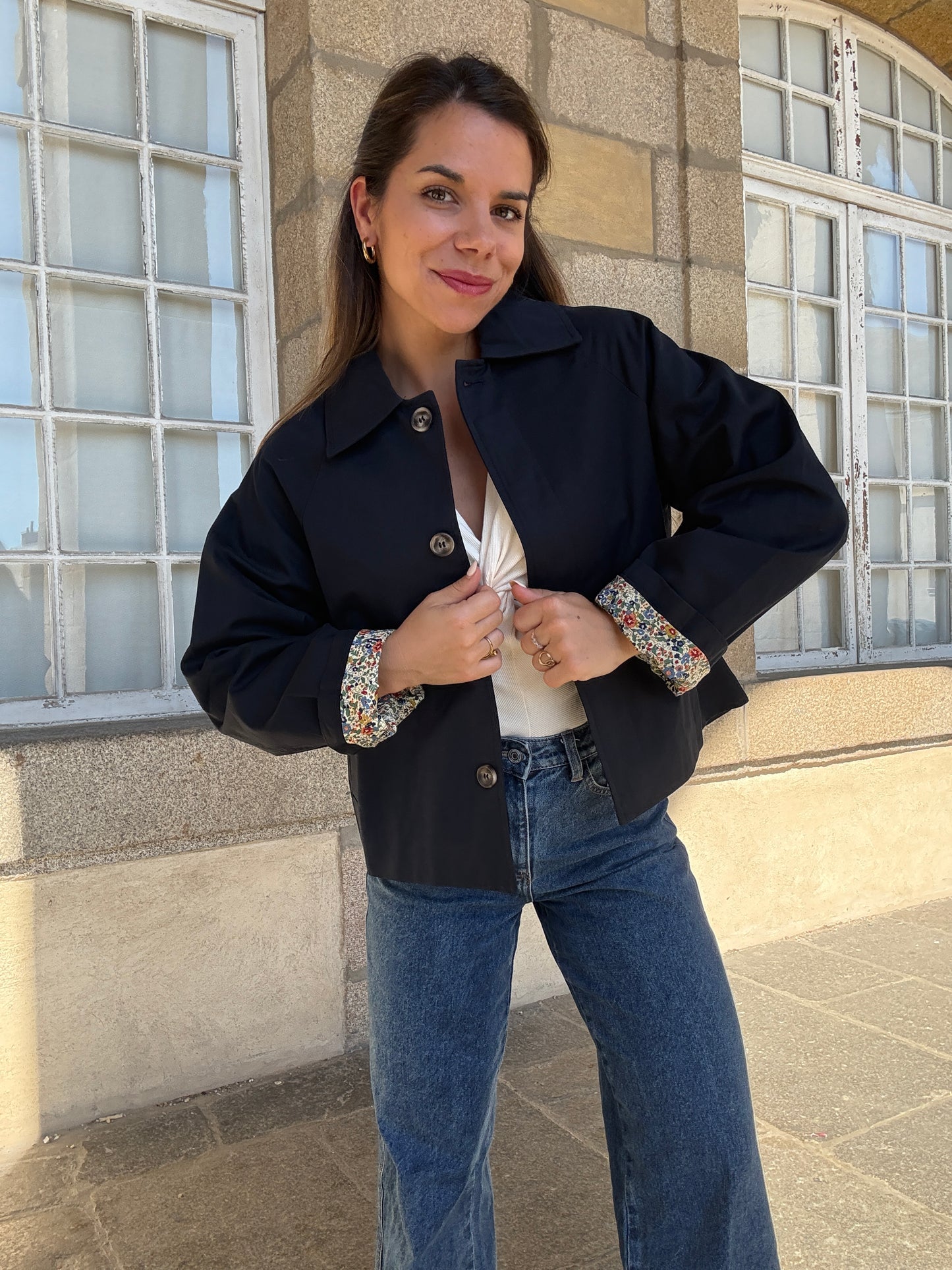 Veste trench liberty en coton marine Edith
