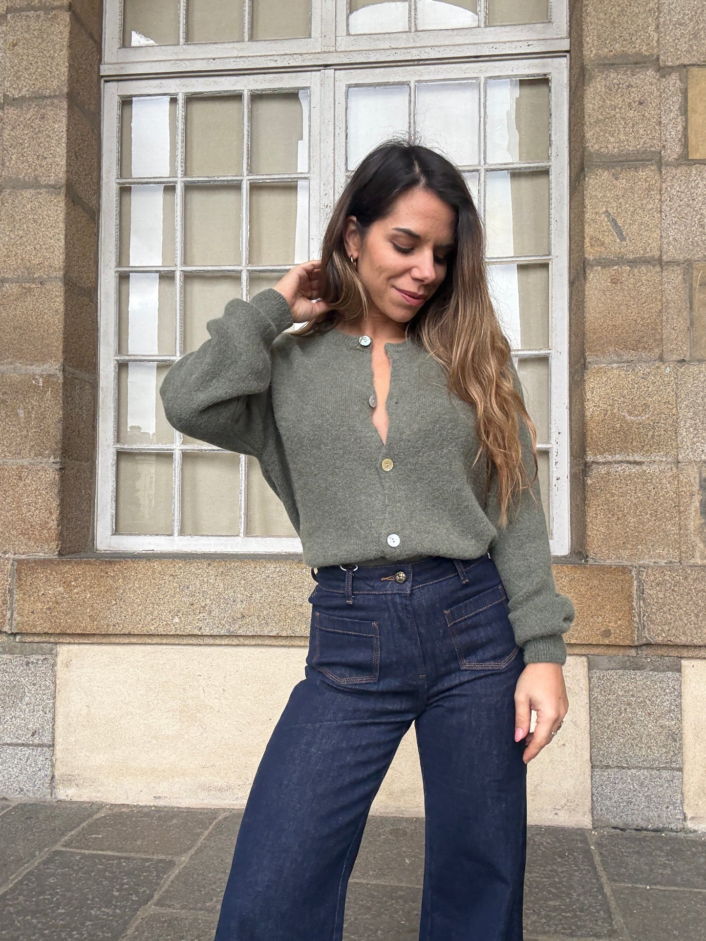Maille en laine Léonie olive