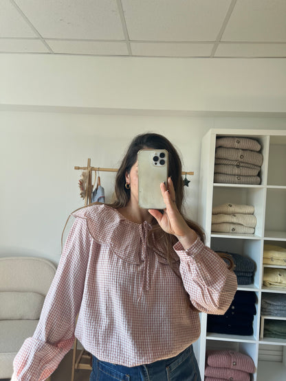 Blouse à col large Solveig VICHY rose
