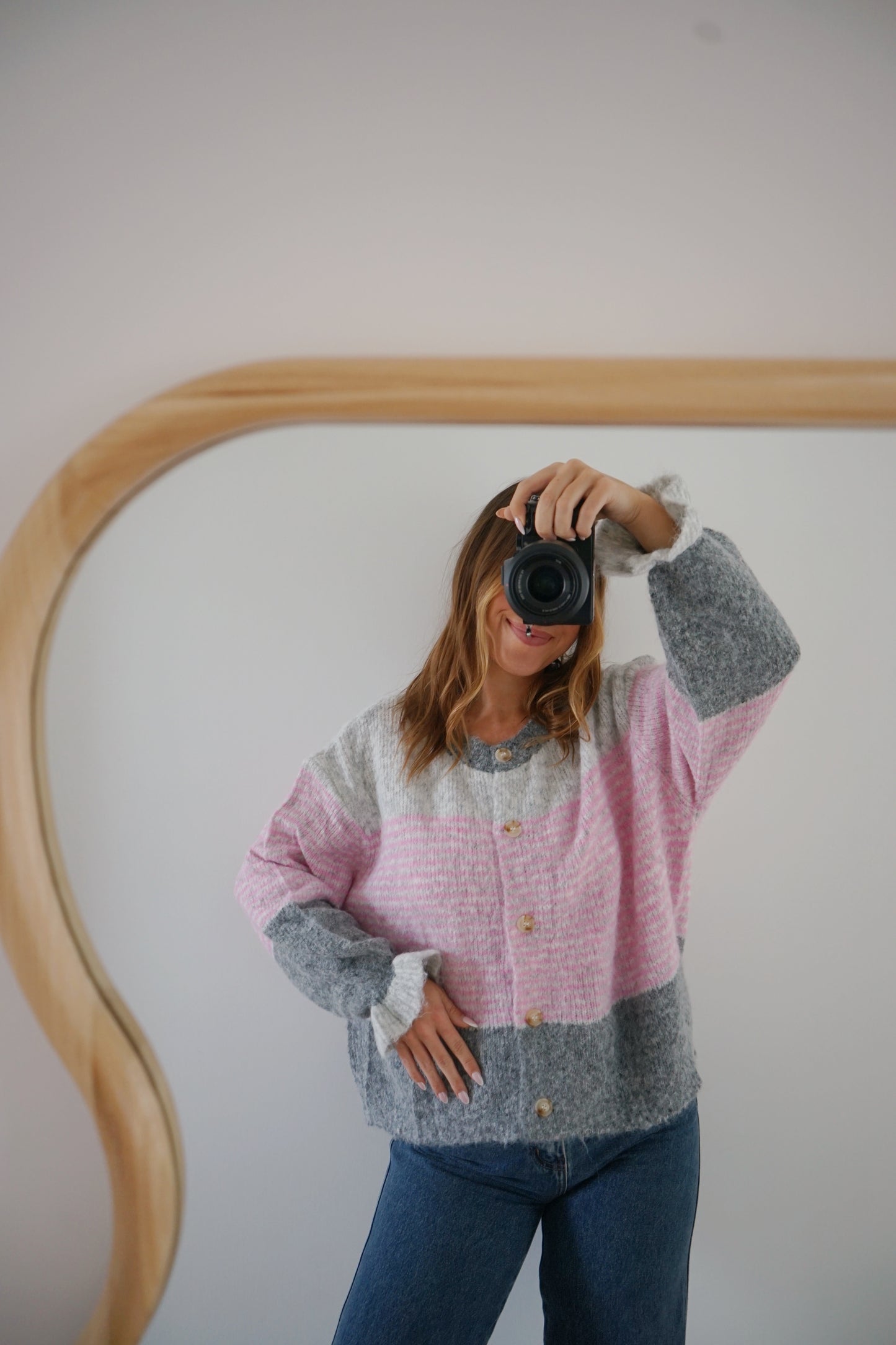 Cardigan Marisol Gris rayé rose
