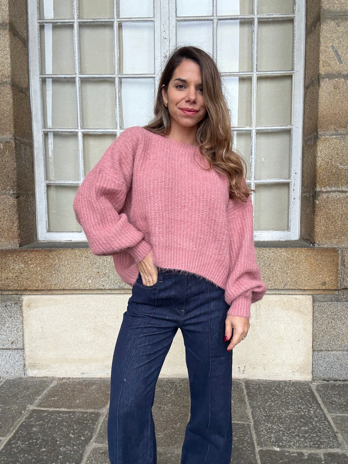Pull en maille Jade vieux rose