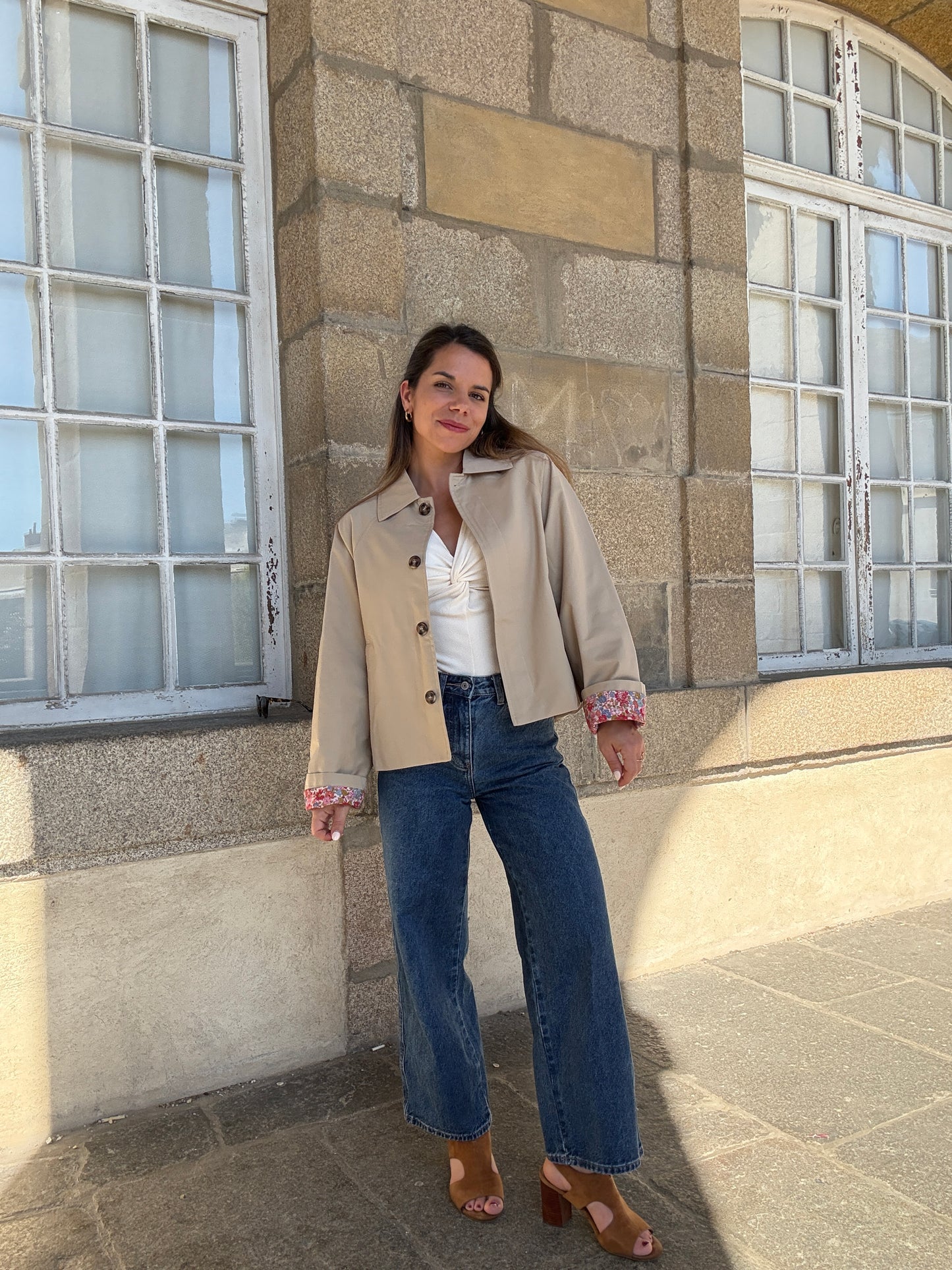 Veste trench liberty en coton beige Edith