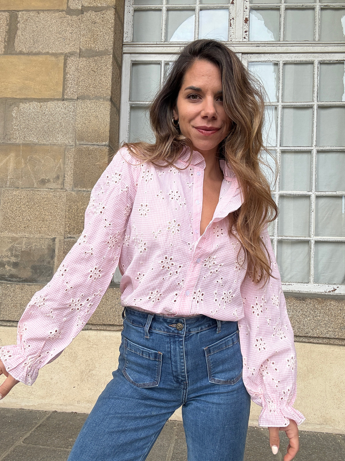 Blouse brodée baby pink Apolline