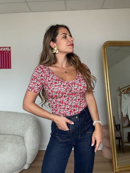 Body Thelma rouge fleurie