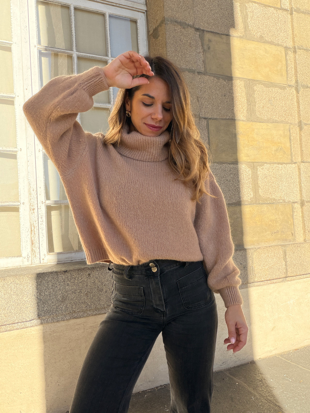 Maille col roulé en mohair et laine Faustine camel