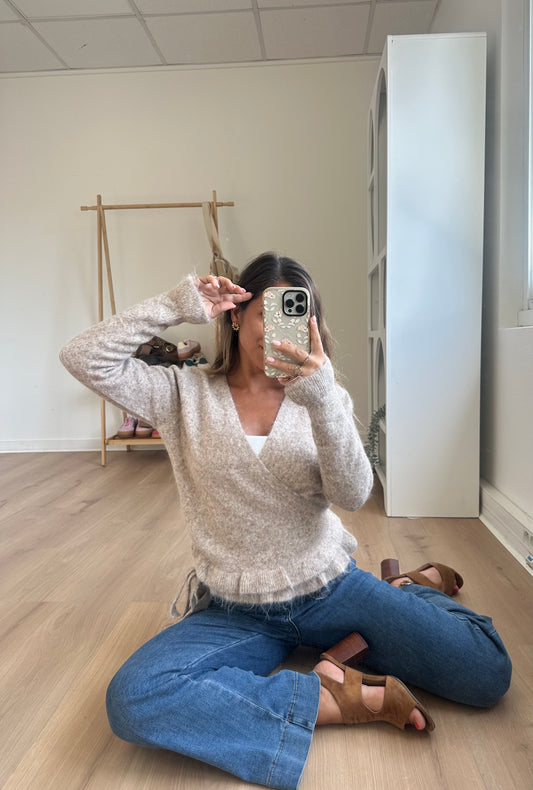 Cardigan à noeud Helena taupe