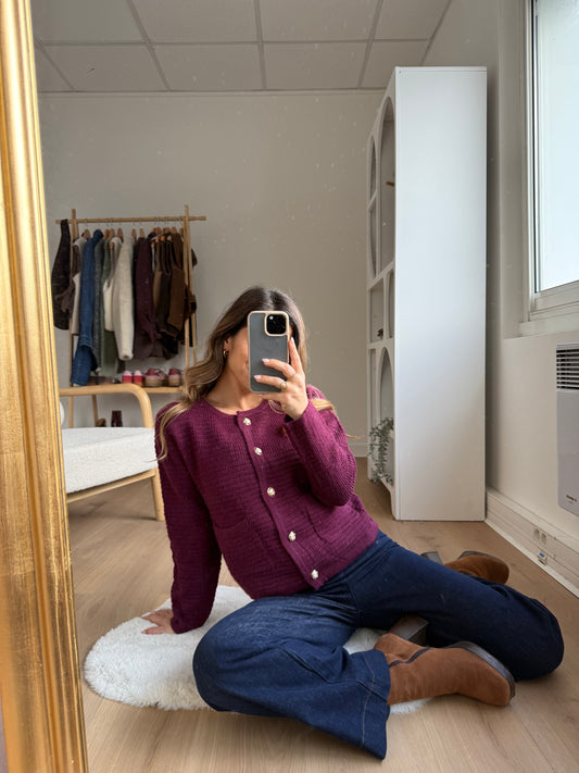 Cardigan à grosses mailles Giulia bordeaux